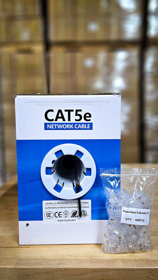 Starter Installer Pack – 500ft Cat5e Cable + 100 RJ45 Connectors