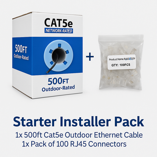 PatchHub Starter Installer Pack with 500ft Cat5e Ethernet cable and 100 RJ45 connectors for network installations